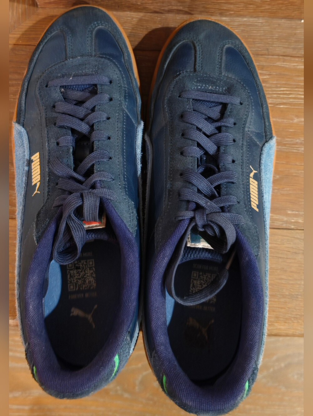 Puma Navy Blue Suede Low-Top Sneakers with Gold Logo